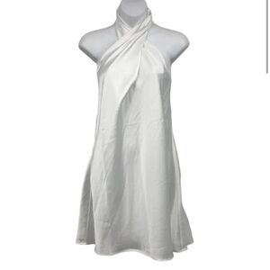 Show Me Your Mumu Jasmine Halter Mini Dress L Crossover Neck Satin Open Back